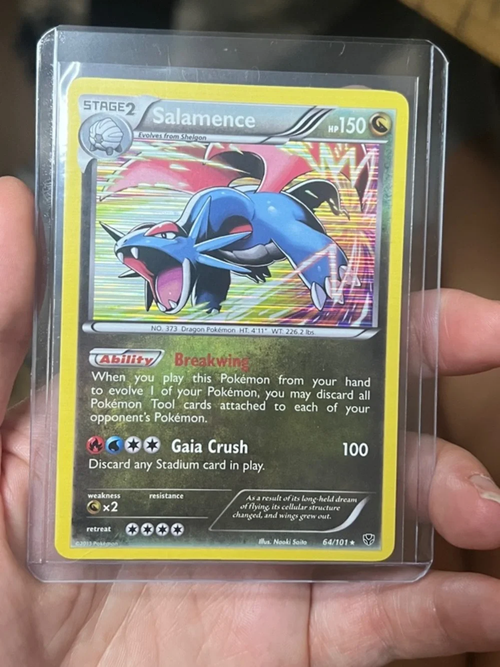 Pokemon Salamence Trading Card — Yellow Border, Blue Dragon Artwork